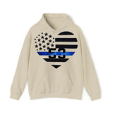 Personalized US Police Heart Thin Line Blue Hoodie 2D Printed KVH231528