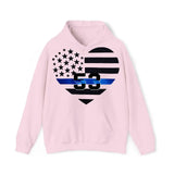 Personalized US Police Heart Thin Line Blue Hoodie 2D Printed KVH231528