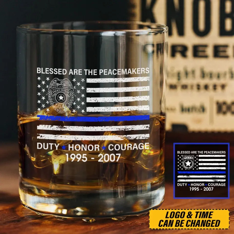 Personalized Thin Blue Line Custom Name Whiskey Glass Printed 231526AHVA