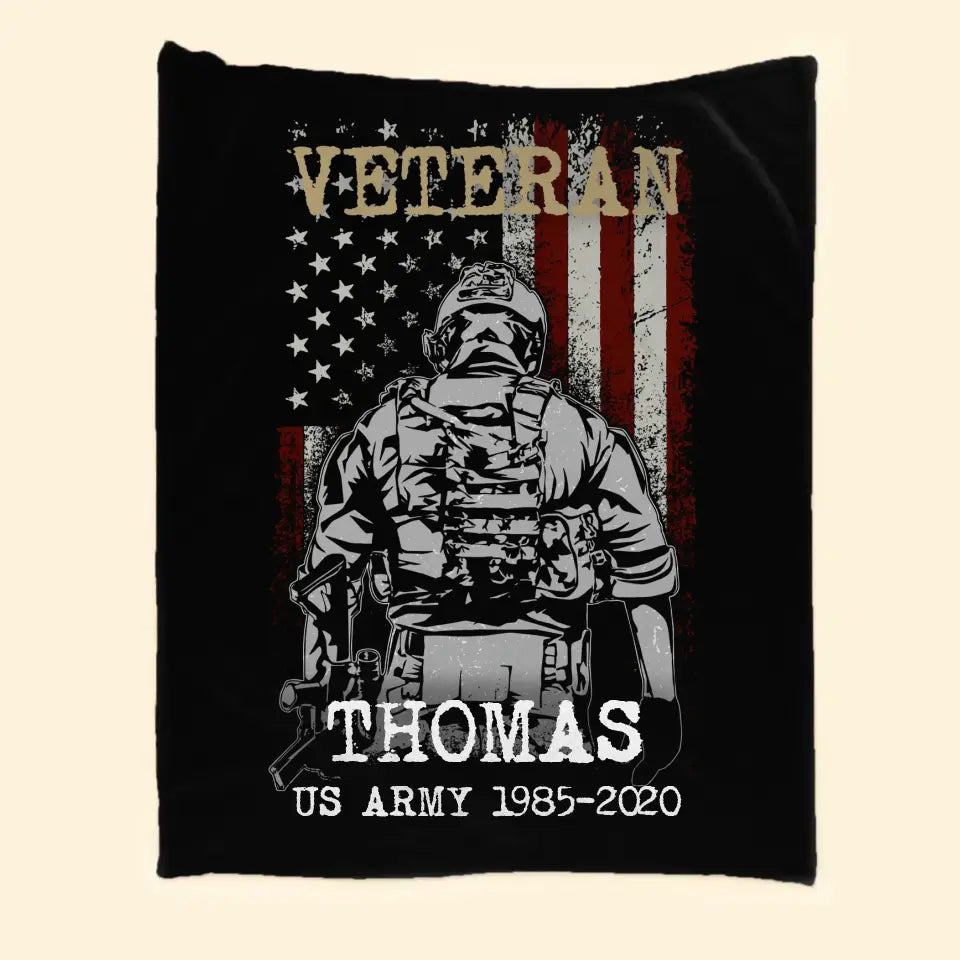 Personalized US Army Veteran Custom Name & Time Sherpa or Fleece Blanket Printed LVA231532