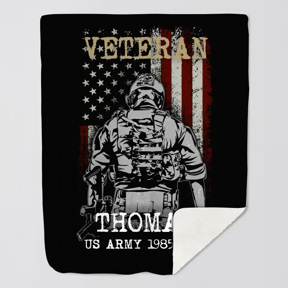 Personalized US Army Veteran Custom Name & Time Sherpa or Fleece Blanket Printed LVA231532