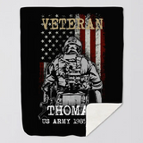 Personalized US Army Veteran Custom Name & Time Sherpa or Fleece Blanket Printed LVA231532