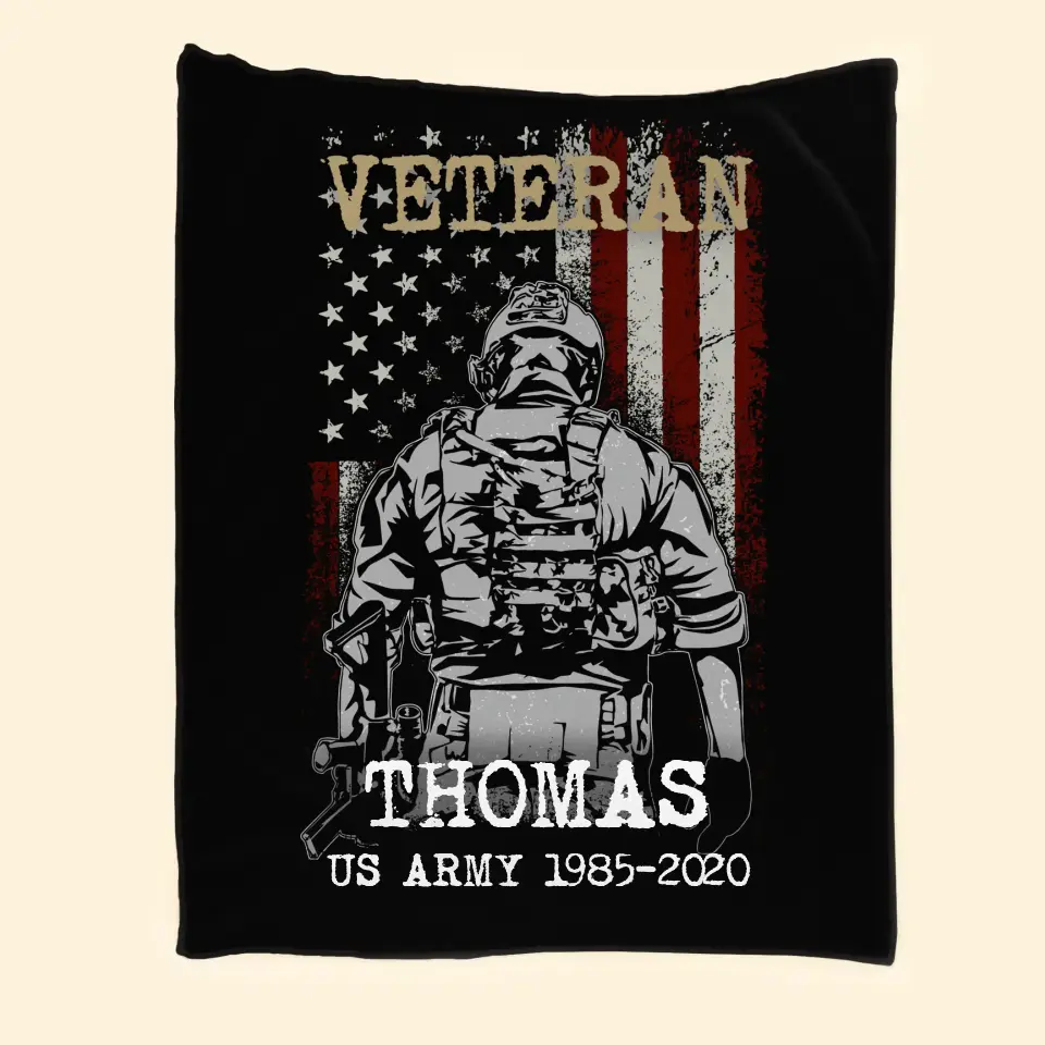 Personalized US Army Veteran Custom Name & Time Sherpa or Fleece Blanket Printed LVA231532