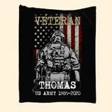 Personalized US Army Veteran Custom Name & Time Sherpa or Fleece Blanket Printed LVA231532