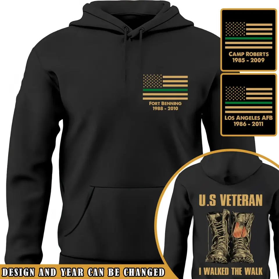 Personalized Thin Green Line US Veteran I Walked The Walk Custom Time Hoodie 2D Printed QTVQ231562