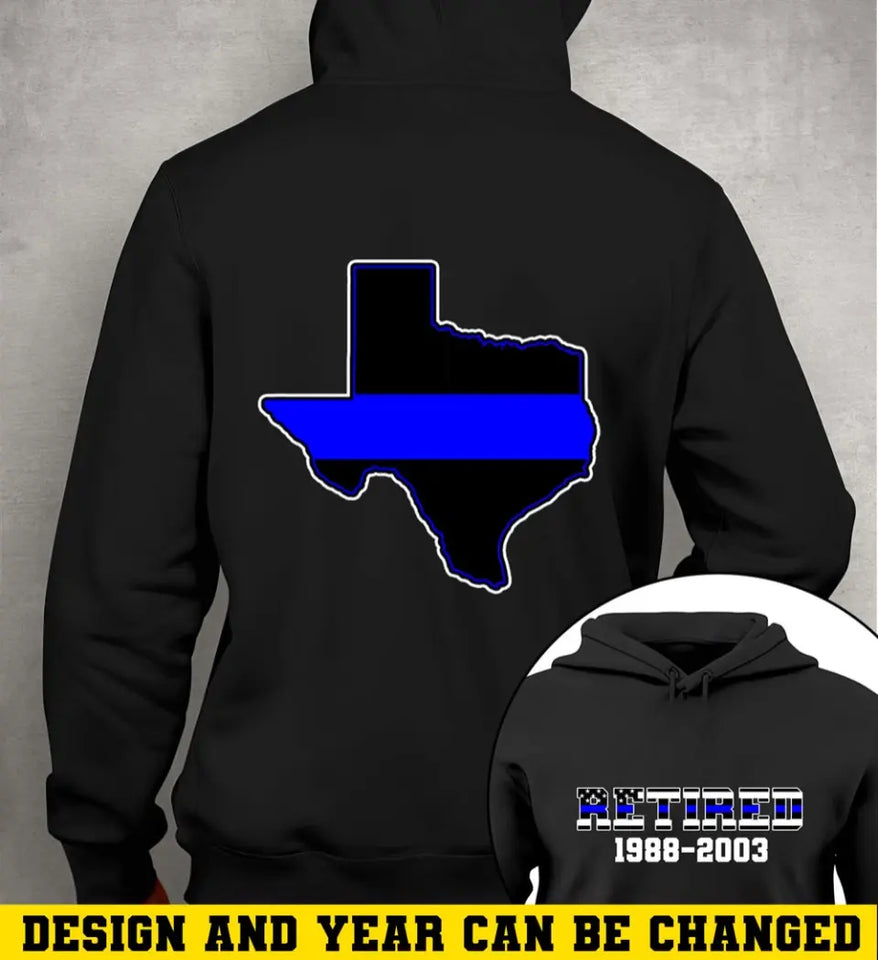 Personalized Thin Blue Line Retired US State Flag Custom Time Hoodie 2D Printed QTHN231564