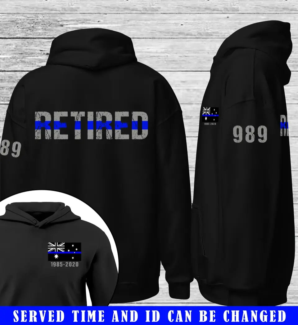 Personalized Thin Blue Line Retired Australian Police Officer Custom ID Hoodie 2D Printed QTKVH231578