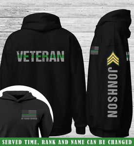 Personalized Thin Green Line US Veteran Retired Rank Custom Name Hoodie 2D Printed QTKVH231582