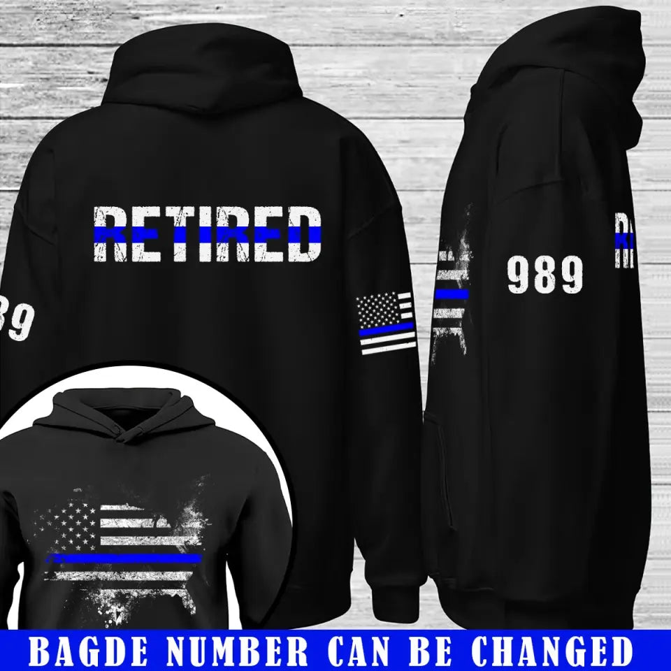 Personalized Thin Blue Line Retired Police Officer Custom ID Hoodie 2D Printed 231590AHVQ