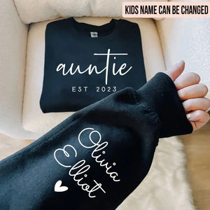 Personalized Auntie EST 2023 Custom Kid's Name Sweatshirt Printed LVA231588