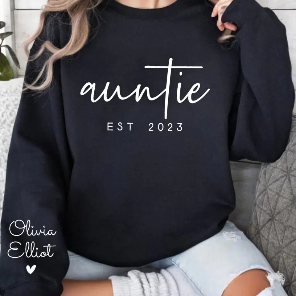Personalized Auntie EST 2023 Custom Kid's Name Sweatshirt Printed LVA231588