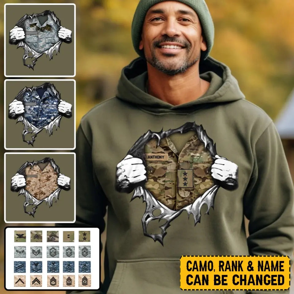 Personalized US Veteran/Soldier Rank Camo Hoodie 2D Printed LAHLVA231620