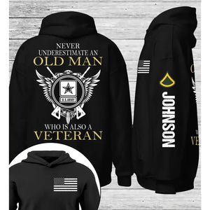 Personalized US Veteran Never Underestimate An Old Man Who IS Also A Veteran Hoodie 2D Printed QTLVA1632