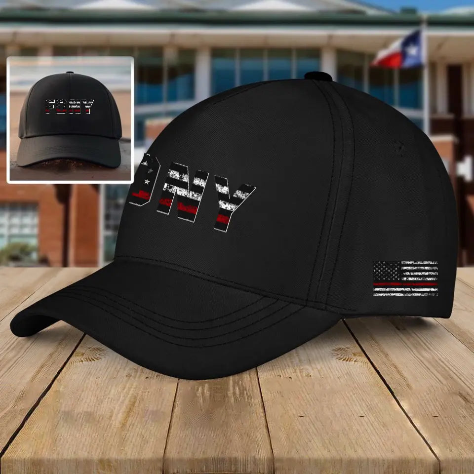 Personalized US Firefighter Thin Blue Red Flag Black Cap QTKH1640