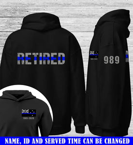 Personalized Thin Blue Line Retired Australia Police Officer Custom Time & Badge Number Hoodie 2D Printed QTKVH1671