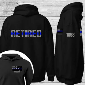 Personalized Thin Blue Line Retired Australia Police Officer Custom Time & Badge Number Hoodie 2D Printed QTKVH1671