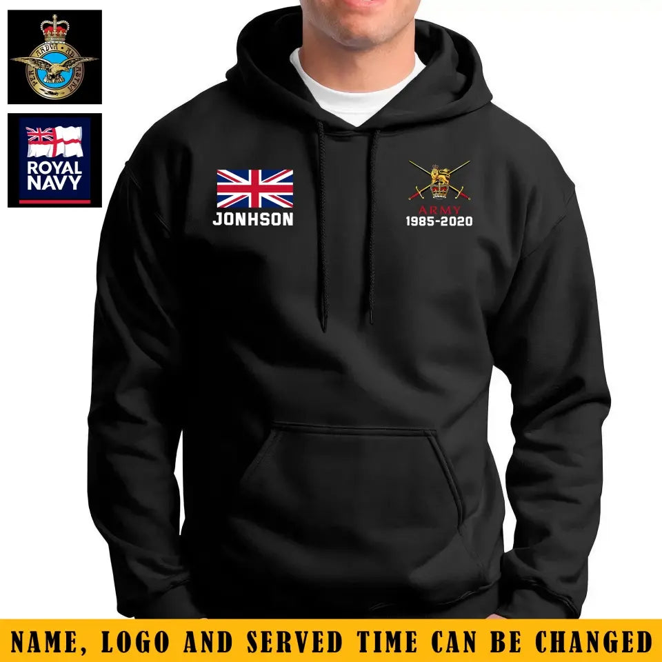 Personalized UK Military Custom Name & Time Hoodie 2D Printed KVH1672