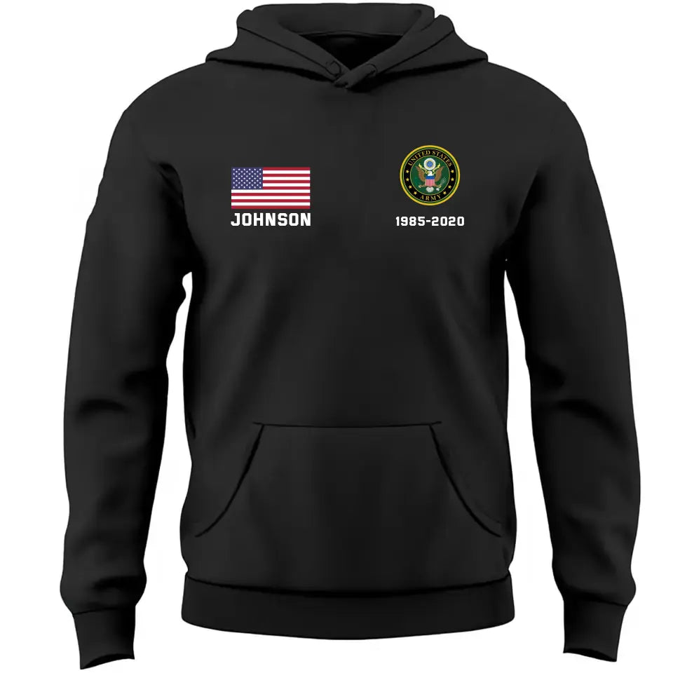 Personalized US Military Custom Name & Time Hoodie 2D Printed KVH1672