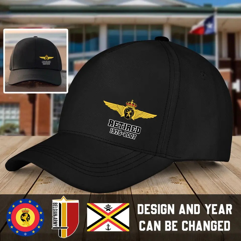 Personalized Belgian Military Veteran Custom Time Black Cap QTHN1682