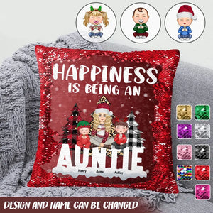 Personalized Happiness Is Being An Auntie Custom Kid Names Seguin Pillow Printed HN231673