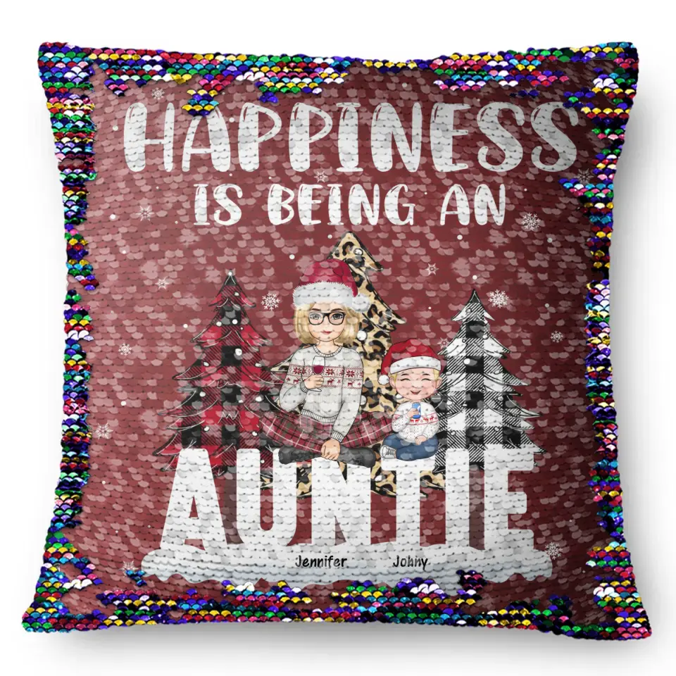 Personalized Happiness Is Being An Auntie Custom Kid Names Seguin Pillow Printed HN231673
