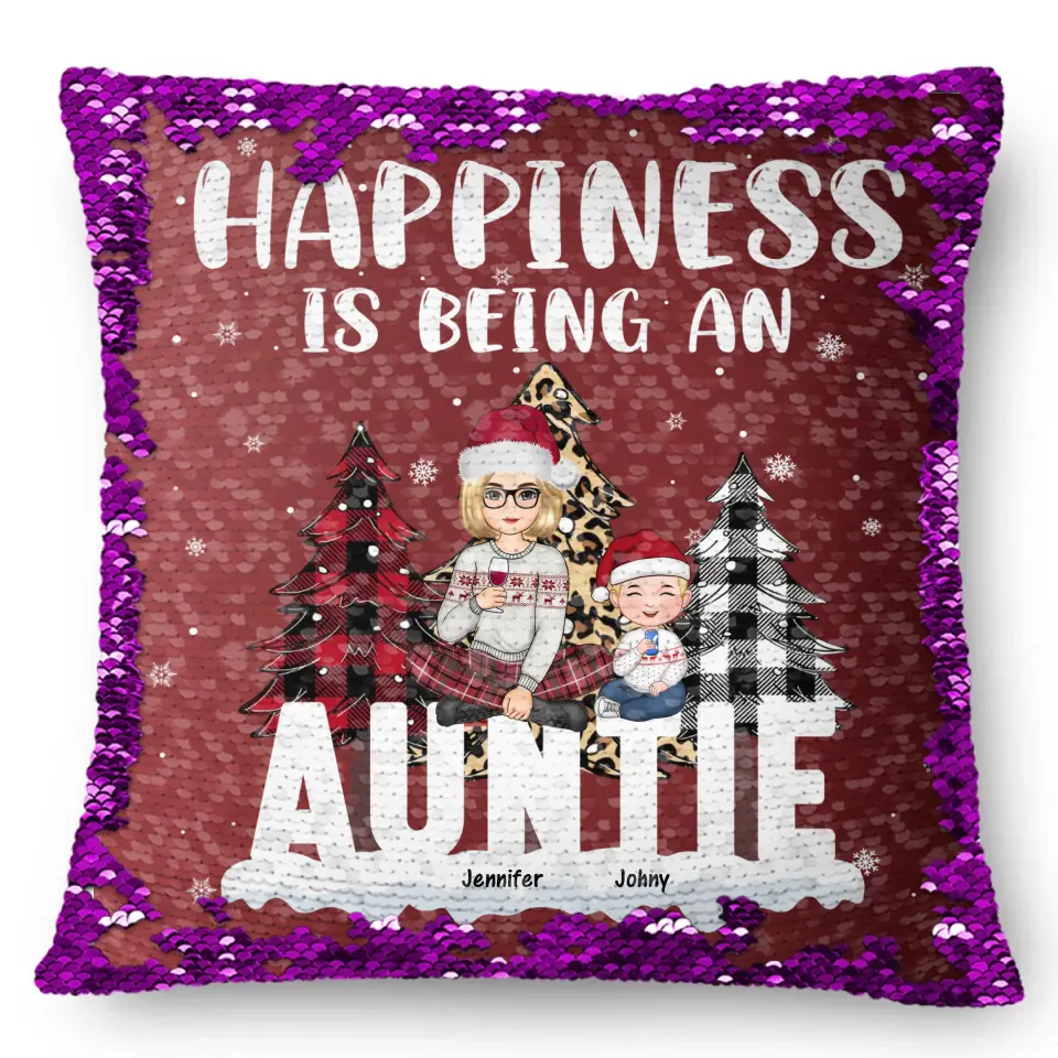Personalized Happiness Is Being An Auntie Custom Kid Names Seguin Pillow Printed HN231673