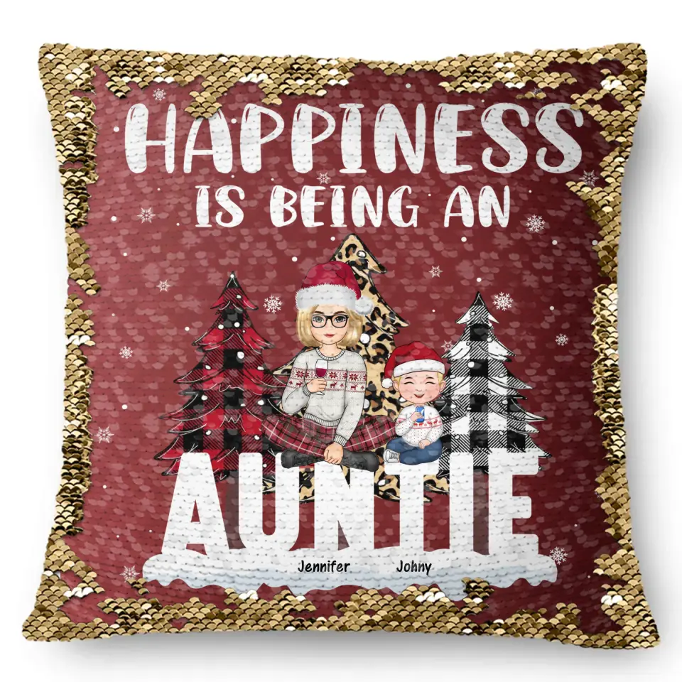 Personalized Happiness Is Being An Auntie Custom Kid Names Seguin Pillow Printed HN231673