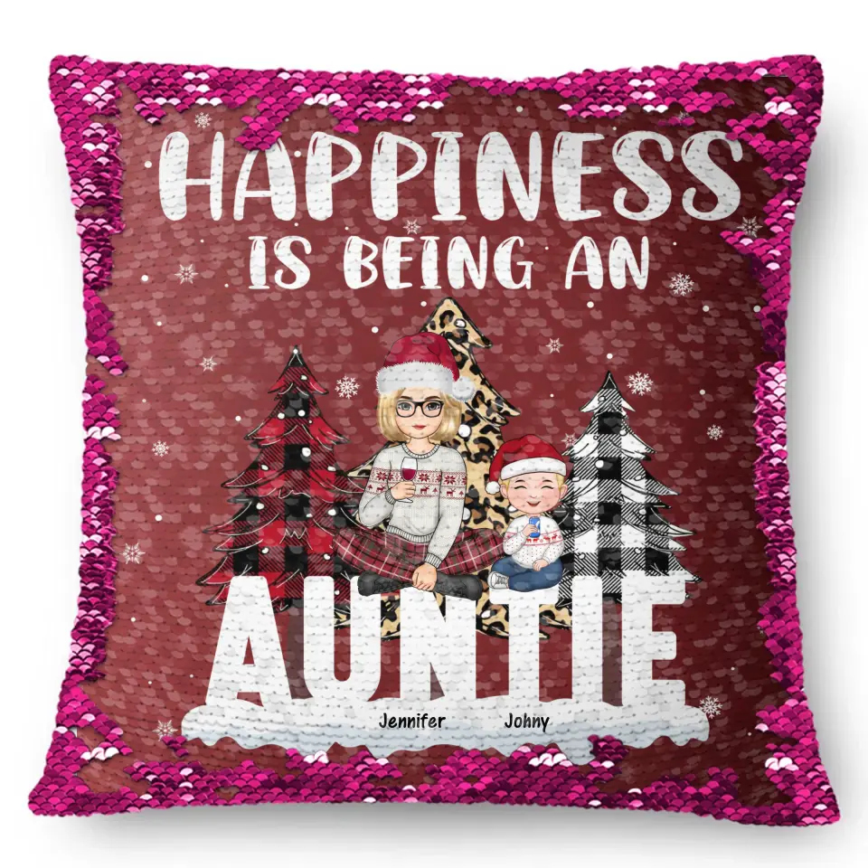 Personalized Happiness Is Being An Auntie Custom Kid Names Seguin Pillow Printed HN231673