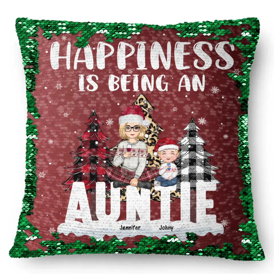 Personalized Happiness Is Being An Auntie Custom Kid Names Seguin Pillow Printed HN231673