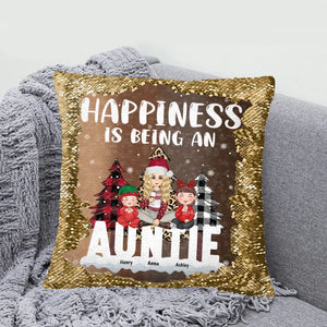 Personalized Happiness Is Being An Auntie Custom Kid Names Seguin Pillow Printed HN231673