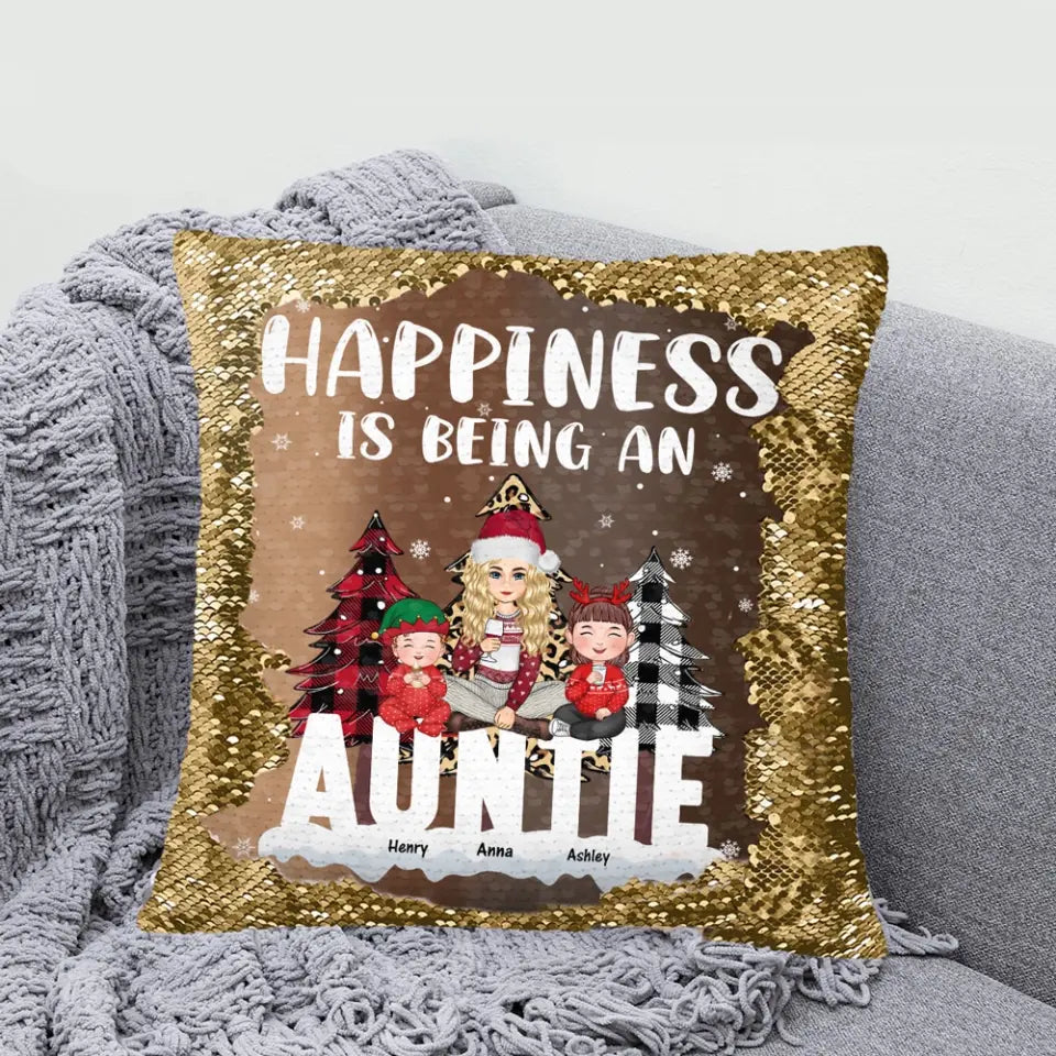 Personalized Happiness Is Being An Auntie Custom Kid Names Seguin Pillow Printed HN231673