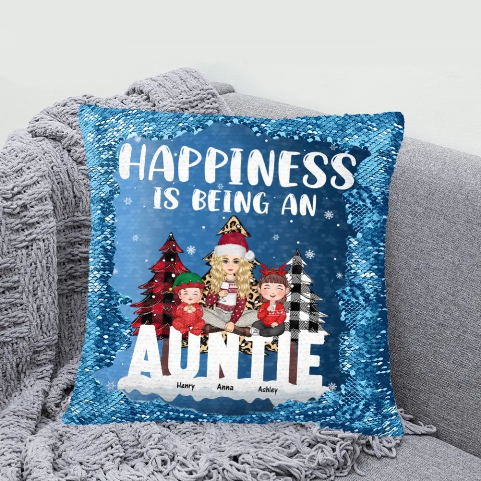 Personalized Happiness Is Being An Auntie Custom Kid Names Seguin Pillow Printed HN231673