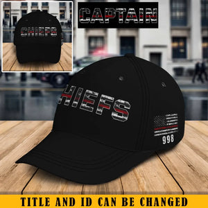 Personalized Title Firefighter And Badge Number Thin Blue Red Flag Black Cap QTKH1680