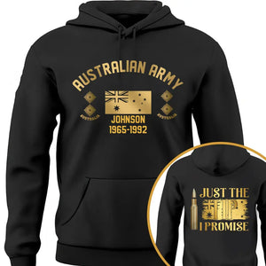 Personalized Australian Army Veteran Rank Camo Custom Name & Time Hoodie 2D Printed VQ231688