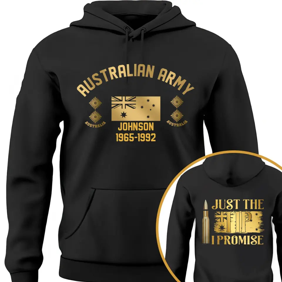 Personalized Australian Army Veteran Rank Camo Custom Name & Time Hoodie 2D Printed VQ231688