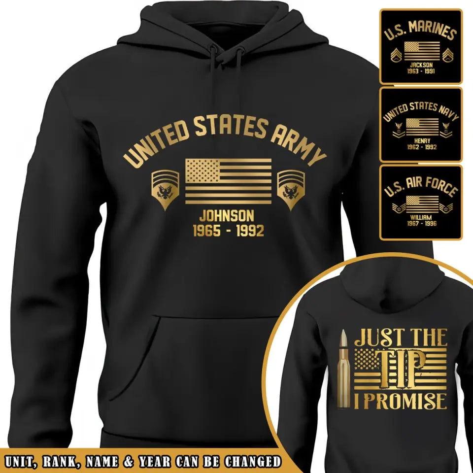Personalized US Army Veteran Rank Camo Custom Name & Time Hoodie 2D Printed VQ231688