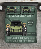 Personalized A Crazy Jeep Lady And A Grumpy Old Man Sleep Here Couple Jeep Bedding Set Printed HN231690