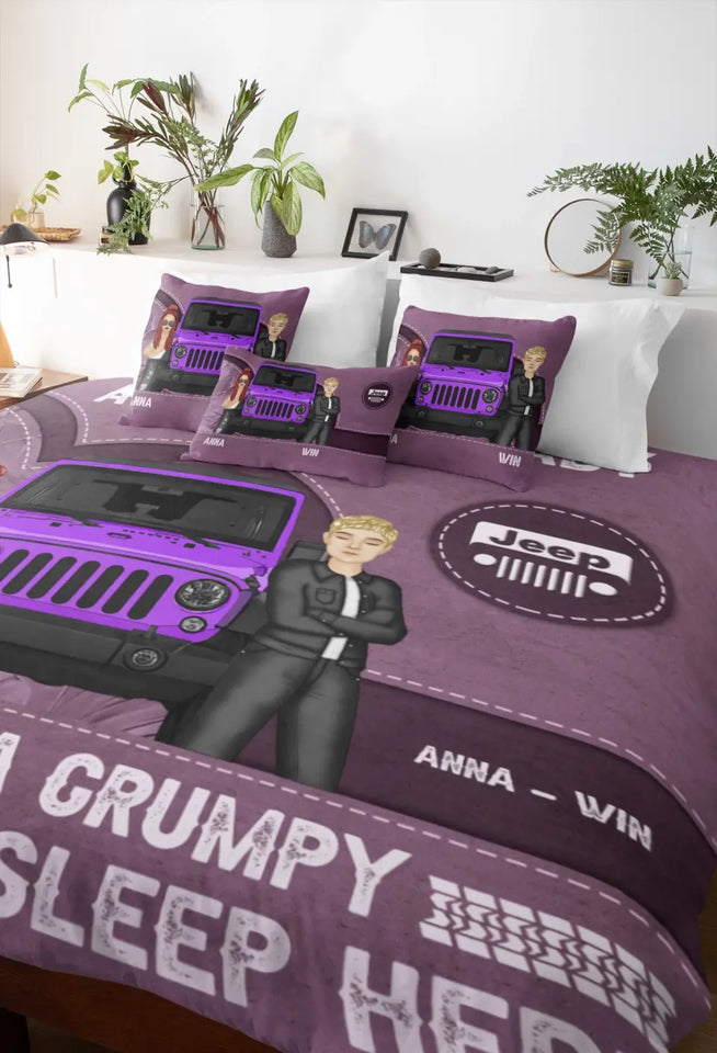 Personalized A Crazy Jeep Lady And A Grumpy Old Man Sleep Here Couple Jeep Bedding Set Printed HN231690