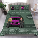 Personalized A Crazy Jeep Lady And A Grumpy Old Man Sleep Here Couple Jeep Bedding Set Printed HN231690