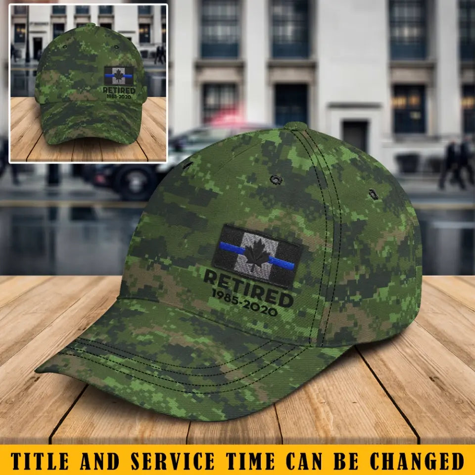 Personalized Canada Camo Thin Blue Line Retired Custom Served Time Printed Cap QTKH1694