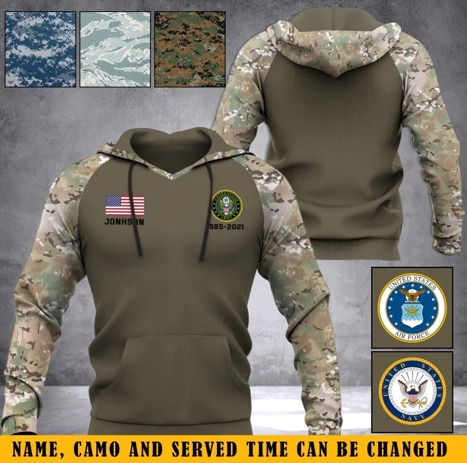 Personalized US Veteran Custom Name & Time Hoodie 3D Printed KVH231722