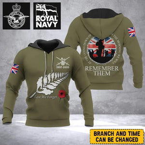 Personalized British Armed Force Veteran Let We Forget Hoodie 3D Printed QTLVA1732