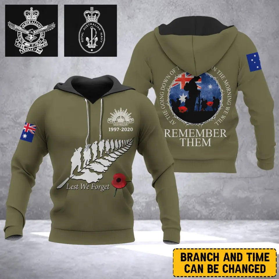 Personalized Australian Defence Force Veteran Let We Forget Hoodie 3D Printed QTLVA1732