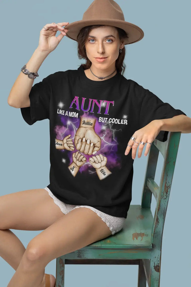 Personalized Auntie Like A Mom But Cooler Hands With Kid Names T-shirt Printed HN231756