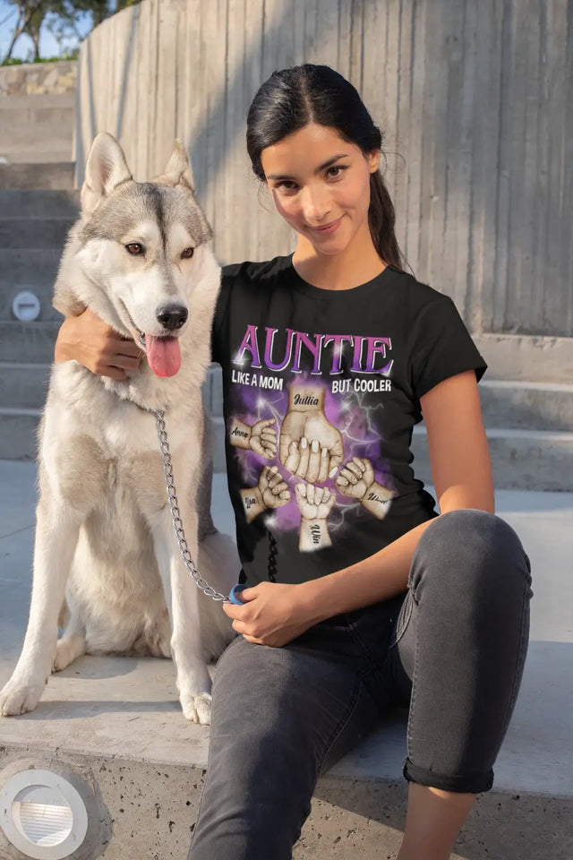 Personalized Auntie Like A Mom But Cooler Hands With Kid Names T-shirt Printed HN231756