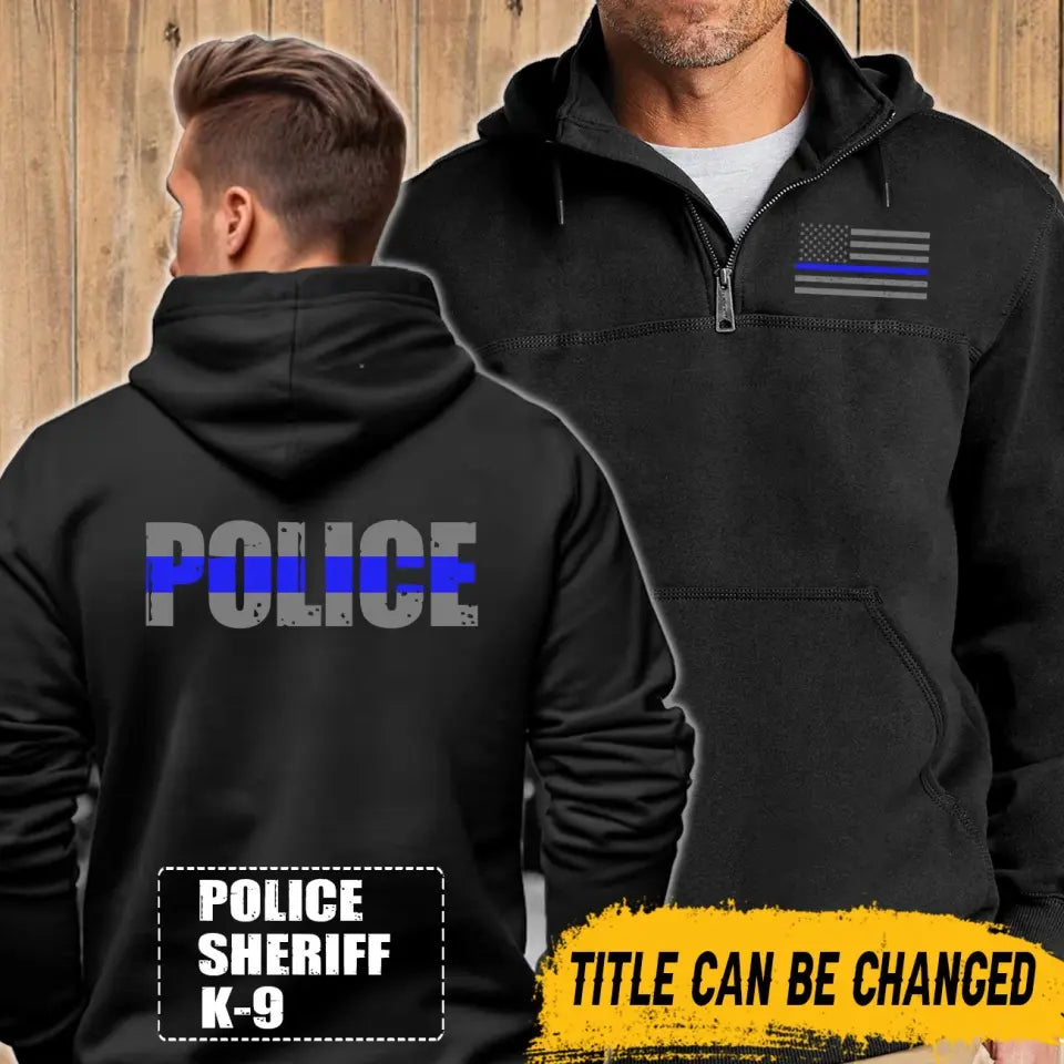 Personalize US Thin Blue Line Law Enforcement 1/4 Zip Hoodie Print QTLVA1757