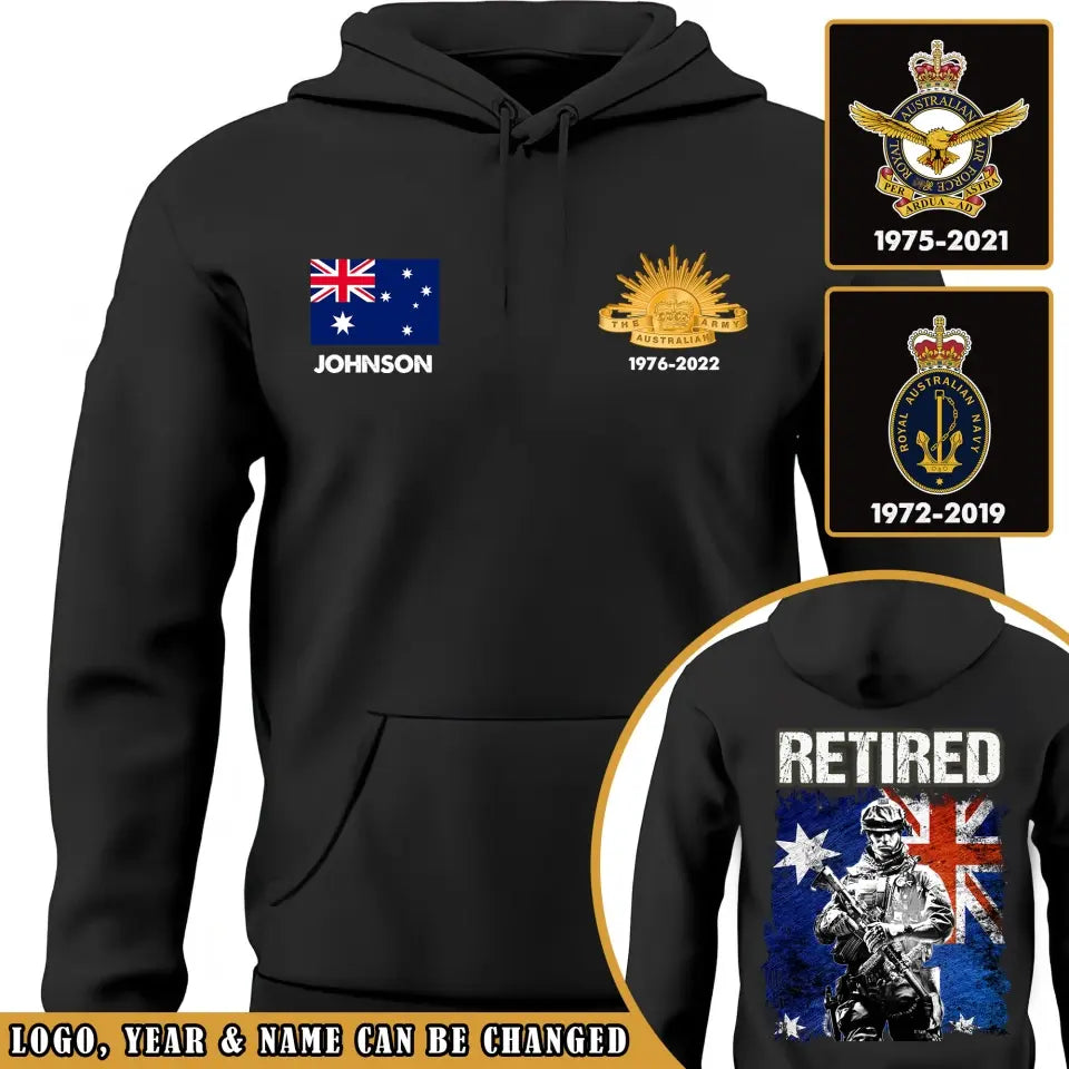 Personalized Australian Veteran Custom Name & Served Time Hoodie 2D Printed VQ2426