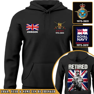 Personalized UK Veteran Custom Name & Served Time Hoodie 2D Printed VQ2426