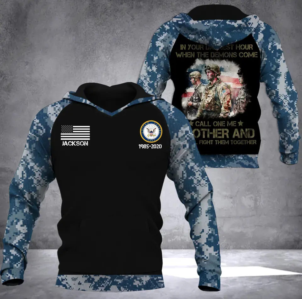 Personalized In Your Darkest Hour When The Demons Come Call On Me Brother And We Will Fight Them Together US Veteran Custom Name & Time Hoodie 3D Printed KVH2434