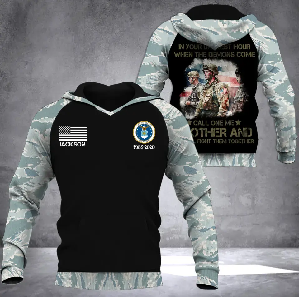 Personalized In Your Darkest Hour When The Demons Come Call On Me Brother And We Will Fight Them Together US Veteran Custom Name & Time Hoodie 3D Printed KVH2434